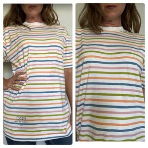Vintage Espirit Cotton Multicolored Striped Oversized Tee USA Sz M